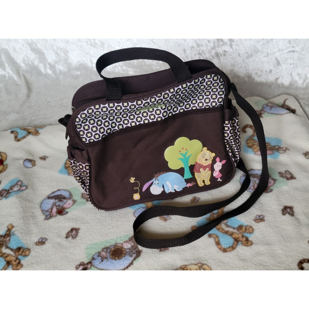 Winnie the Pooh Diaper Bag & Fleece Baby Blanket Set Brown Messenger Bag Disney